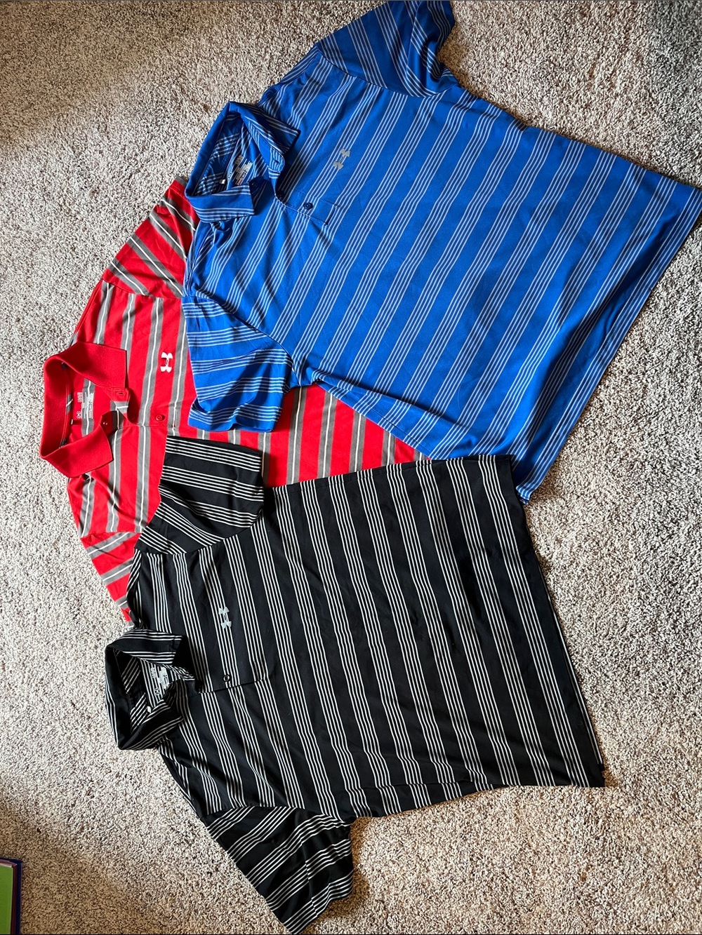 Under Armour Men's Polo Shirts - Blue, Red, Black Stripe Set of 3 - Picture 1 of 8